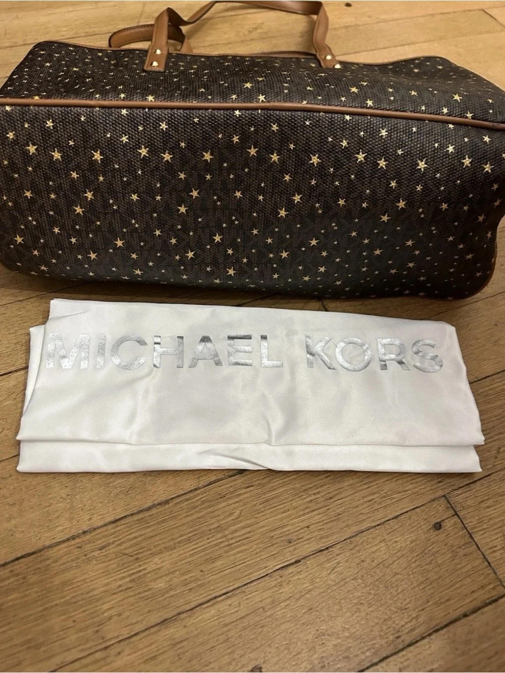 Michael Kors Brown Tote with Gold Star Print